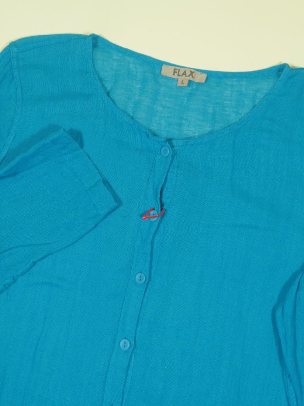 Flax Linen Blend Tunic Shirt Dress Womens L Blue Button Down Long Sleeve